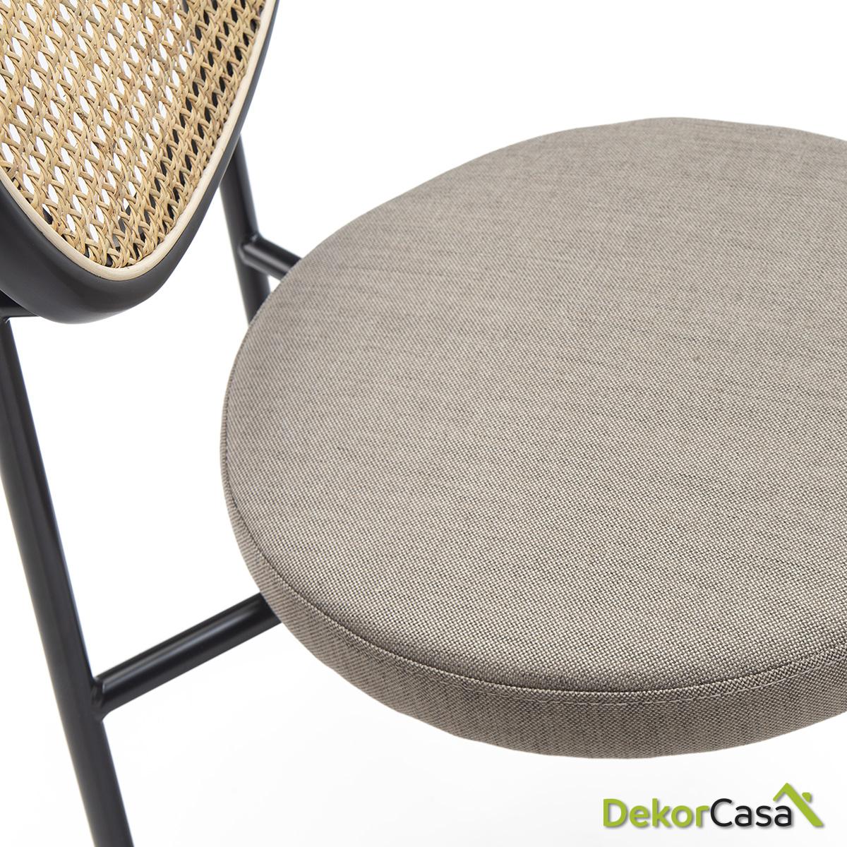 Silla 44X53X83 Metal Negro/Ratán Natural/Tela Gris - Imagen 4