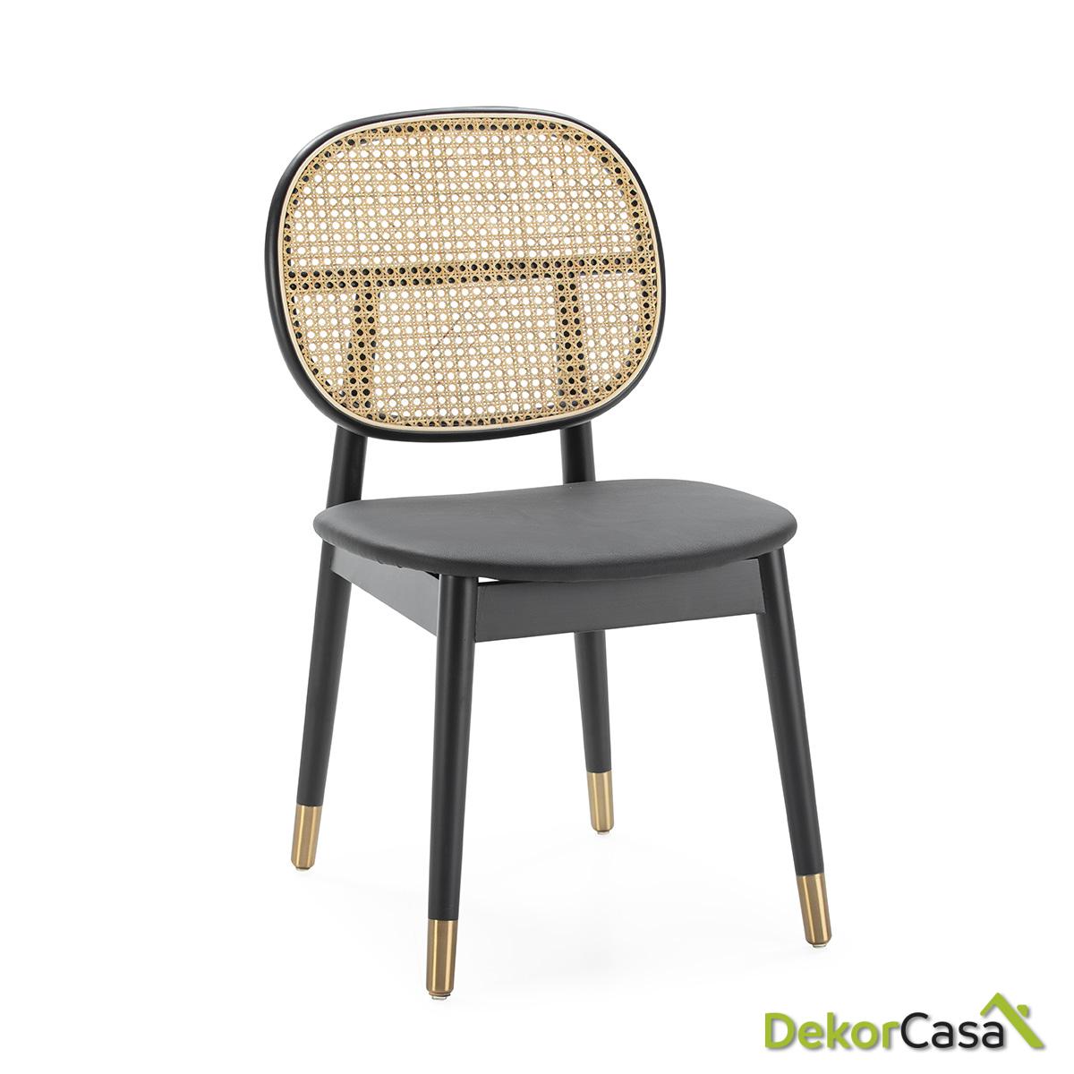 Silla 47X54X86 Madera/Metal/Ratán Negro/Dorado/Natural