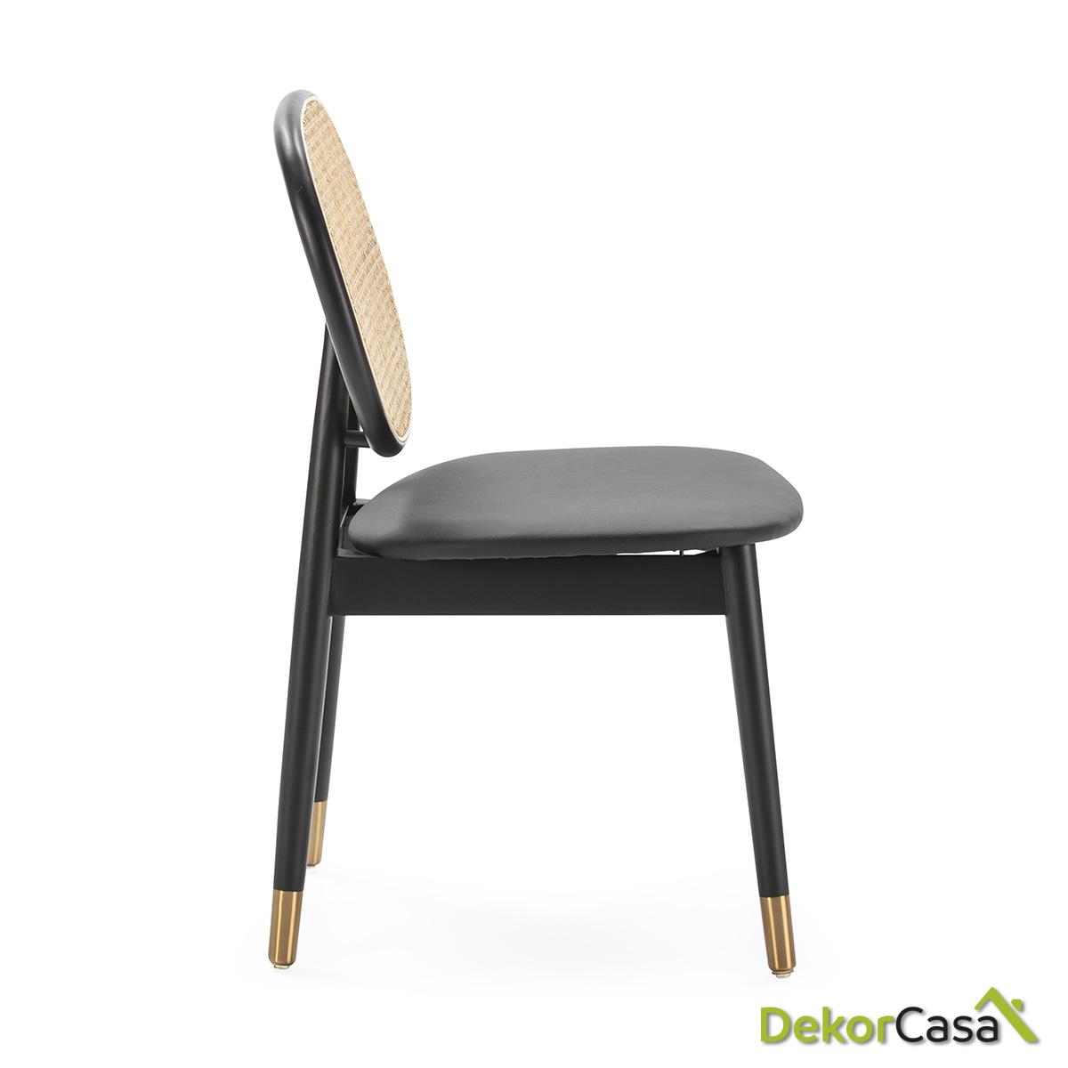 Silla 47X54X86 Madera/Metal/Ratán Negro/Dorado/Natural - Imagen 3