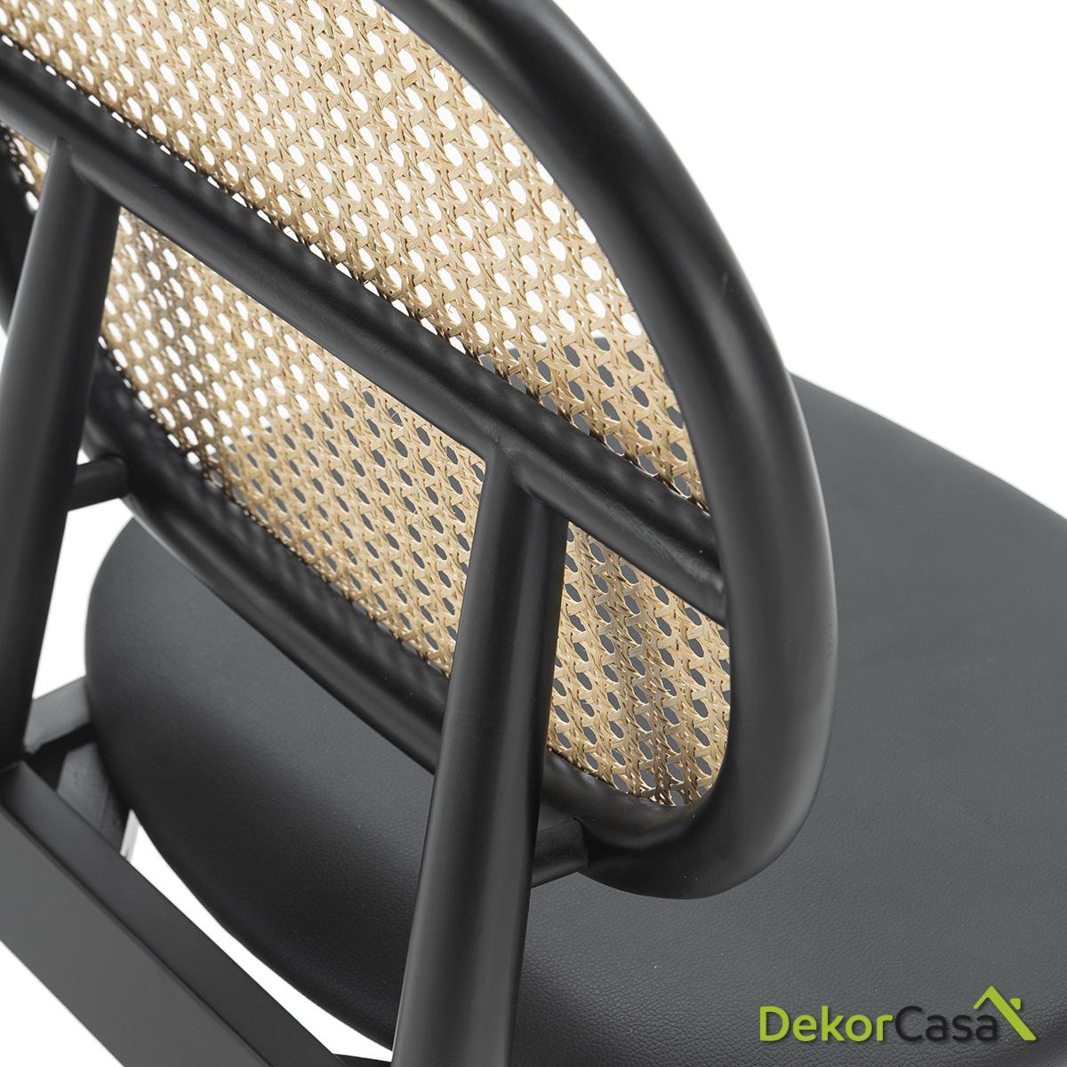 Silla 47X54X86 Madera/Metal/Ratán Negro/Dorado/Natural - Imagen 5